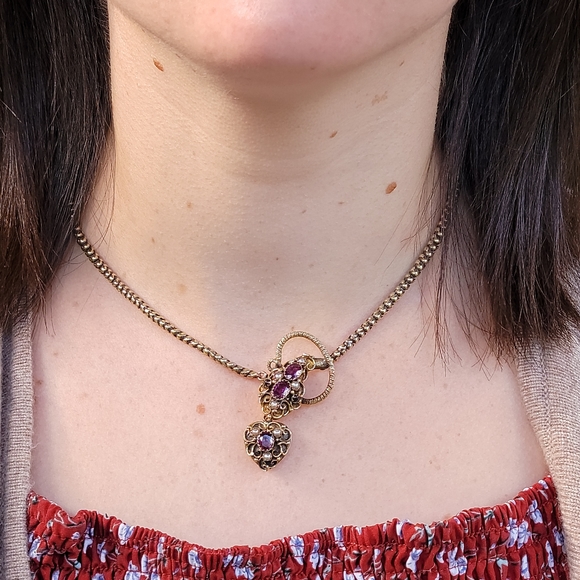 1800s Antique 18k Gold Snake Heart Locket Necklace - Picture 2 of 15